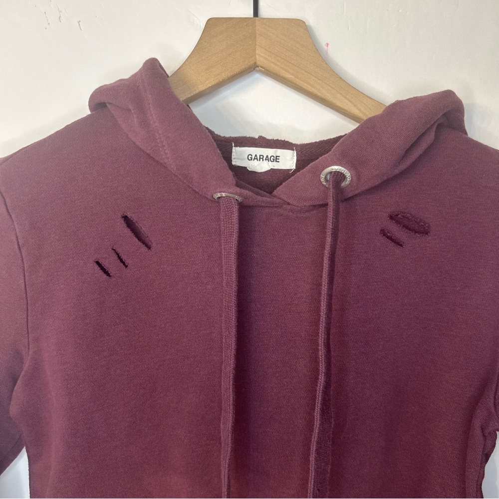 Garage Women’s Burgundy Distressed Cropped Hoodie, Size XS - Picture 3 of 11